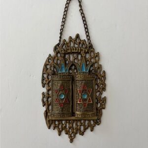 Vintage Judaica Brass Ten Commandments Wall Plaque